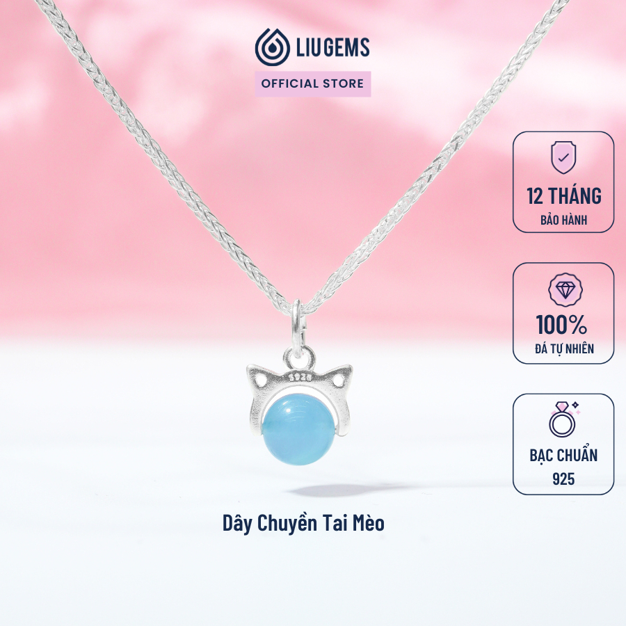 Dây Chuyền Bạc 925 Nữ Liugems 1 Hạt Đá Phong Thuỷ Tự Nhiên Tinh Tế Handmade Tai Mèo Dễ Thương DC08