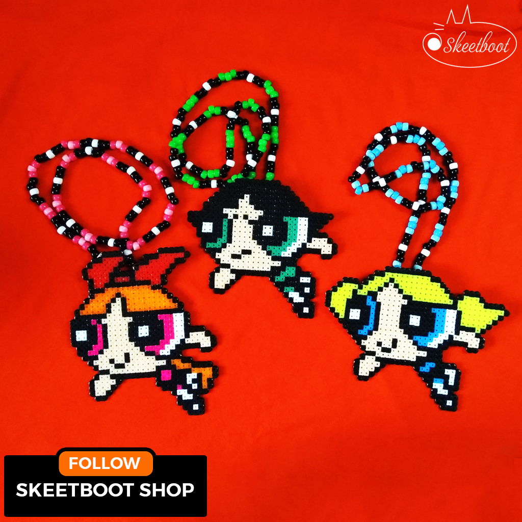Vòng kandi Powerpuff Girls CÓ ĐÈN LED - vòng cổ perler Blossom, Bubbles, Buttercup - phụ kiện rave e