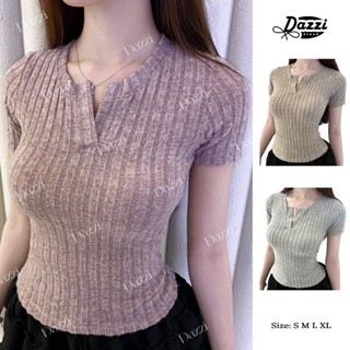 Áo thun nữ cổ trụ tay ngắn vải len đũa form ôm tôn dáng DAZZI Women