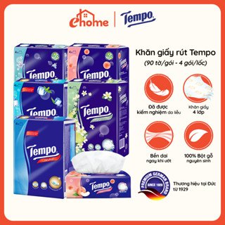 [LỐC 4 GÓI x 90 TỜ] Khăn Giấy Gói Rút Tempo Cao Cấp 4 Lớp Bền Dai, Thương Hiệu Đức, An Toàn Cho Da