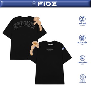 Áo thun FIDE JoyBear unisex form rộng đính gấu local brand cổ tròn oversize Teddy - AT182(Tặng gấu)
