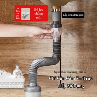  Bộ xả lavabo ống nhựa BTOOL Xi phông chậu rửa mặt ống xả ruột gà co giãn lõi thép bộ xả nhấn thép không gỉ 