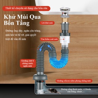  Bộ xả lavabo ống mềm HABO Bộ xi phông bồn rửa mặt ống xả lavabo ngăn mùi hôi đầu xiphong xả nhấn đầu nắp lật 
