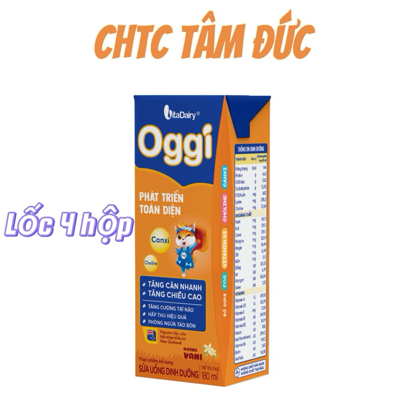 Lốc Sữa Bột Pha Sẵn Oggi phát triển toàn diện 4 hộp  180ml