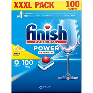 Viên Rửa Chén Bát Hương Chanh Finish Powerball Power Essential Lemon Sparkle - Hộp 100 viên tiết kiệm