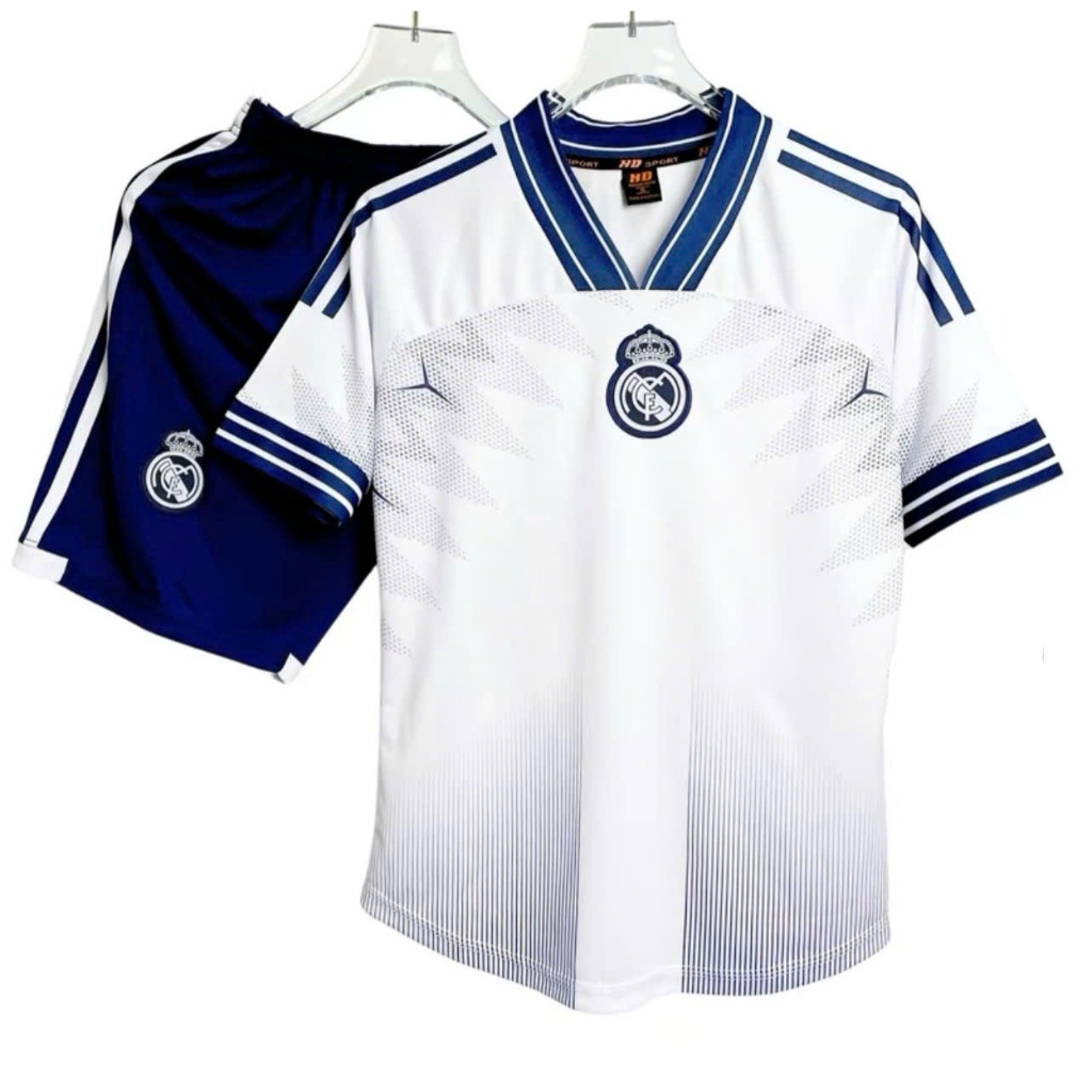 Áo Đá Bóng, Bộ Bóng Đá Nam Nữ Clb Real Xám Trắng N Có In Tên Số Đồ Đá Banh Vải Thun, Mè