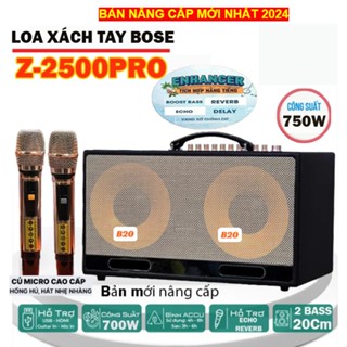 Loa Xách Tay Karaoke Z-2500PRO Kèm 2 Mic Hát Nhẹ,Chống Hú,Chip Vang Số Có Reverb Echo Hát,Công Suất Lớn 750W 2 Bass 20
