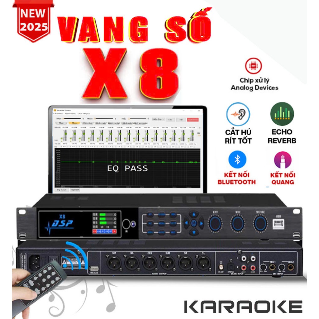 [Model Mới Nhất ] Vang Số DSP X8 , Chống Hú 99%, Có Reverb + Echo, Tích Hợp EQ Số, Bluetooth, Cổng O