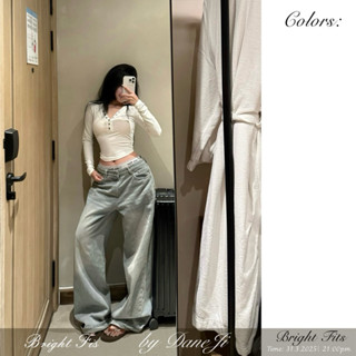 [ BRIGHT FITS ] Set áo tay dày đính nút bấm cổ V xẻ - Jeans Xanh nhạt form RỘNG siêu DÀI [ ĐỌC KỸ MÔ TẢ- HÀNG KHÔNG SẴN]