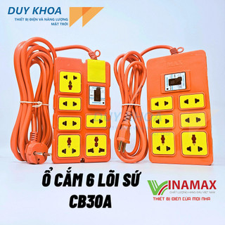  Ổ CẮM ĐIỆN CHỊU TẢI 6 CỬA LÕI SỨ CÓ CB 30A VINAMAX ® - Hàng Việt Nam chất lượng cao 
