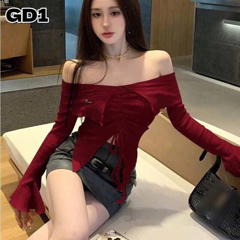 Áo Len Đỏ bẹt vai  - Áo trễ vai tiểu thư len tăm co giãn freeszize dưới 55kg | BigBuy360 - bigbuy360.vn