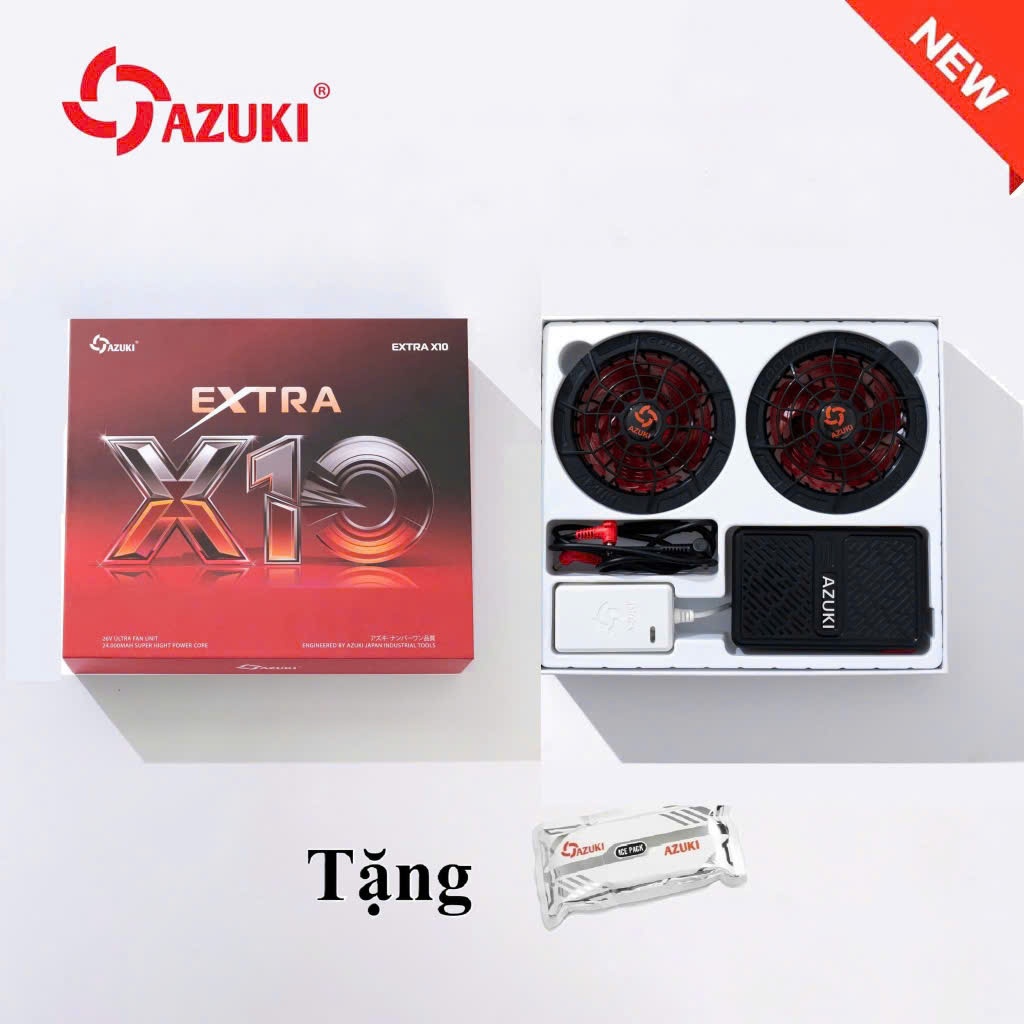 New Bộ Phụ Kiện Áo Điều Hòa AZUKI EXTRA X10 Thế Hệ Mới 2025 - Pin Siêu Nhẹ 24.000mAh, Quạt 26V Chạy 