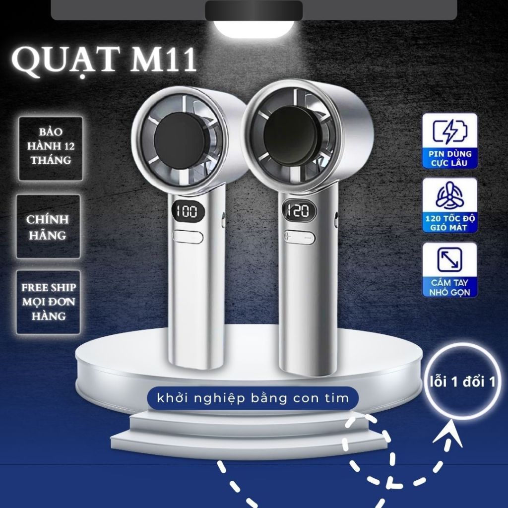 Quạt Cầm Tay Mini M11 Làm Mát Nhanh 120 Cấp Độ Gió,Màn Hình LCD Hiển Thị Tốc Độ Gió, Nhỏ Gọn, Tiện L