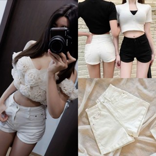 Quần Short nữ Lưng Cao Denim Co Giãn Basic 2 màu Đen Trắng cho Nữ Cao Cấp Phong Cách Thời Trang Hàn Quố