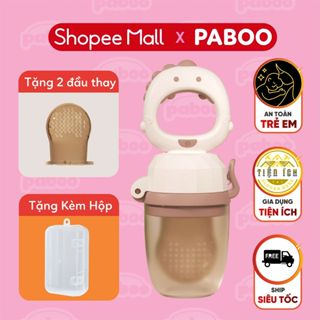 ( Tặng kèm hộp và 2 đầu thay ) Túi nhai núm nhai hoa quả ăn dặm PABOO combo 3 núm silicon mềm chống hóc cho bé