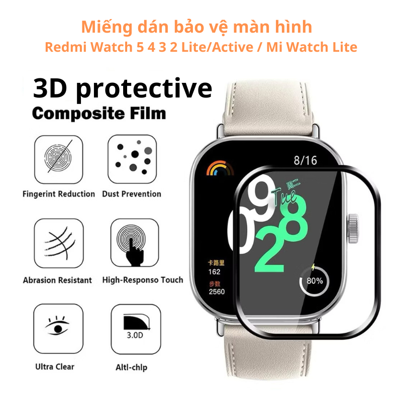 Miếng Dán Bảo Vệ Màn Hình 3D Full Viền Cho Redmi Watch 5 Active Lite / Redmi Watch 4 3 2 Lite / Mi W