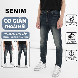  Quần jean nam SENIM Quần bò nam vải Denim co giãn form slimfit Jean xanh sẫm SE0563 