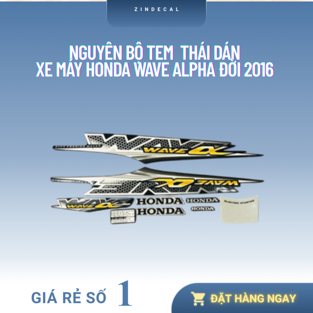 Nguyên bộ tem rời 3 lớp zin thái dán xe máy Honda Wave A Wave Alpha đời 2016 màu đen