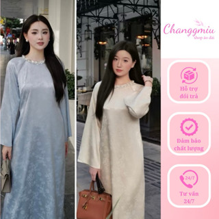 Áo dài cách tân nữ chiêu giao, dáng suông, vải gấm hỷ lá thanh Trúc, dự tiệc, lễ cưới, chụp ảnh, đi chơi- changgmiu