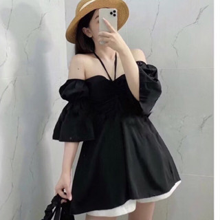 Áo Babydoll Bánh Bèo Tiểu Thư Trễ Vai tay bồng kết hợp Dây Cổ sợi bún nhẹ nhàng A07