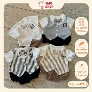  Set body vest Gile đính nơ cho bé trai 4-12kg body công tử chuẩn đẹp cho bé mặc đầy tháng thôi nôi. Dâu Shop 