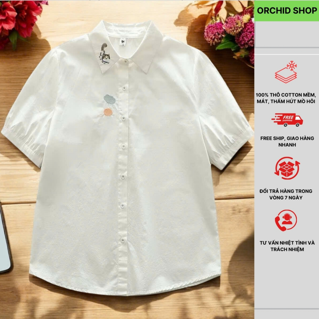 Áo sơ mi ngắn tay, Áo sơ mi cộc tay công sở, Sơ mi thêu, Sơ mi thêu họa tiết hót 2025, Sơ mi nữ thêu