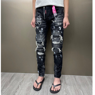 Quần jean nam đen rách xù lót trong 8 miếng vảy sơn nhiều mix thêu khoá lộ mã 671