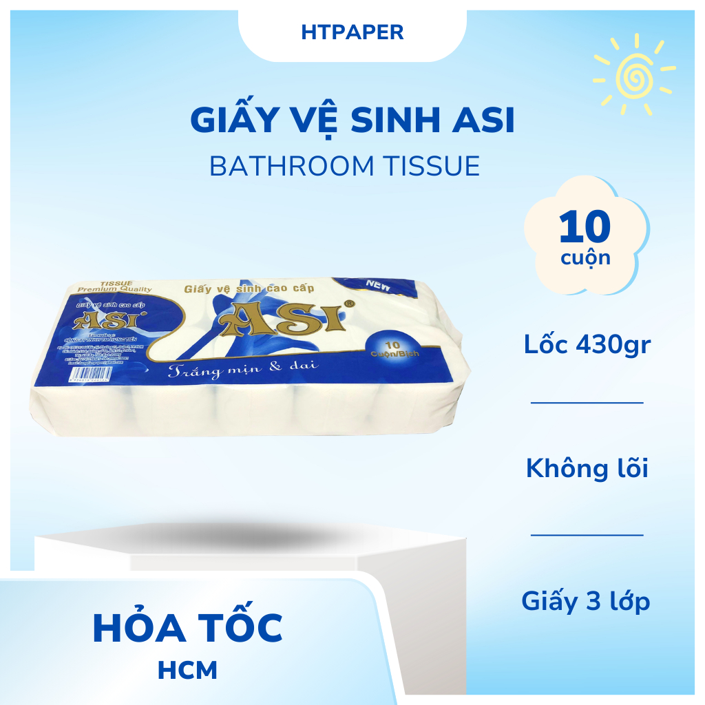 Giấy vệ sinh không lõi Asi - lốc 10 cuộn dai mịn tiện dụng, siêu tiết kiệm