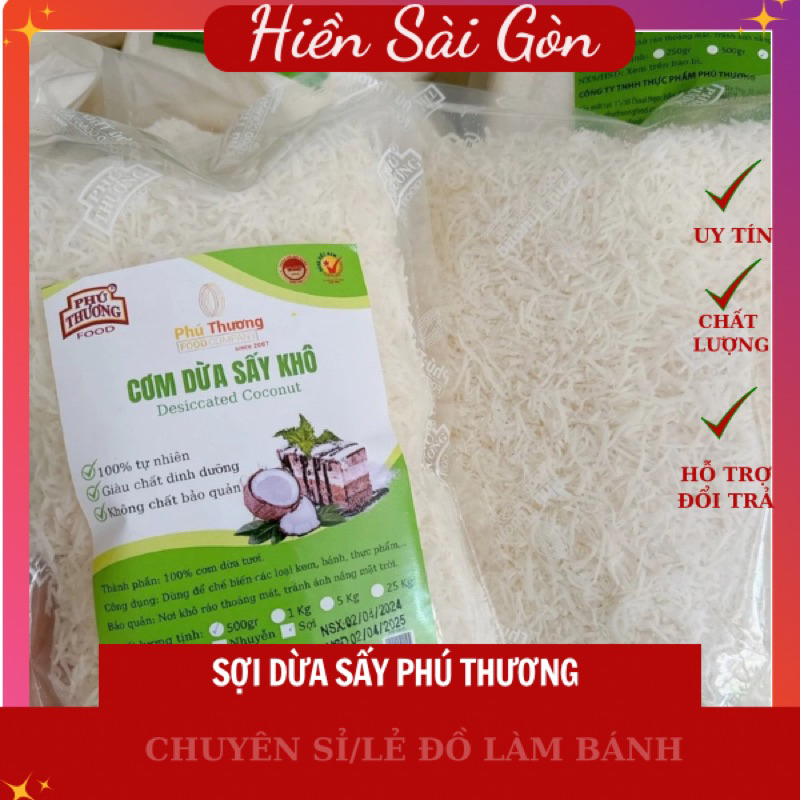 cơm dừa sấy sợi, cơm dừa sấy mịn 1kg, 500g