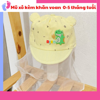 Mũ xô kèm khăn voan chống bụi cho bé sơ sinh từ 0-5 tháng tuổi saubabi