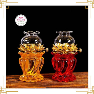  Đèn Dầu Xoắn Lưu Ly Cao 15cm - Đèn Thờ Hoa Sen Thắp Dầu 