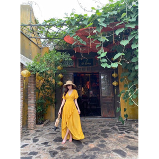  A30  free chỉnh sửa váy  đầm maxi cổ tim tà đắp chéo maxi trắng vàng đỏ sexy xẻ tà chụp ảnh cưới đi tiệc 