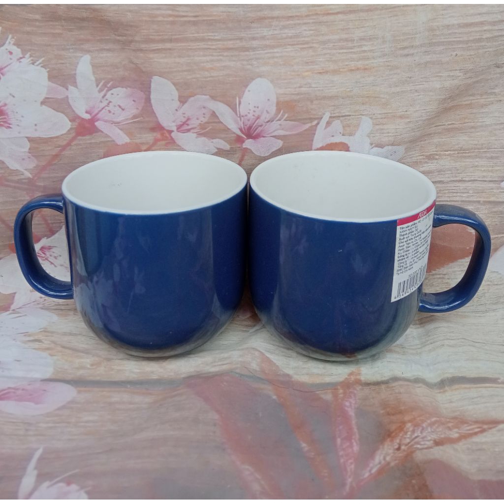 Ly sứ uống nước màu xanh đen 350ml - ly sứ màu xanh đen