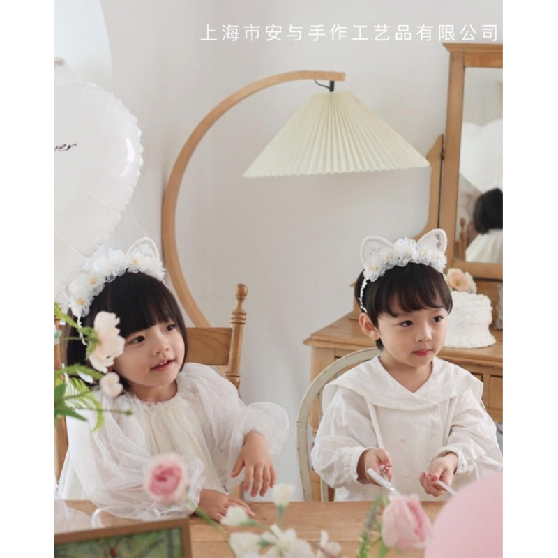 [SẴN - ẢNH THẬT] Bờm hoa tai mèo ren Đen / Trắng cho bé