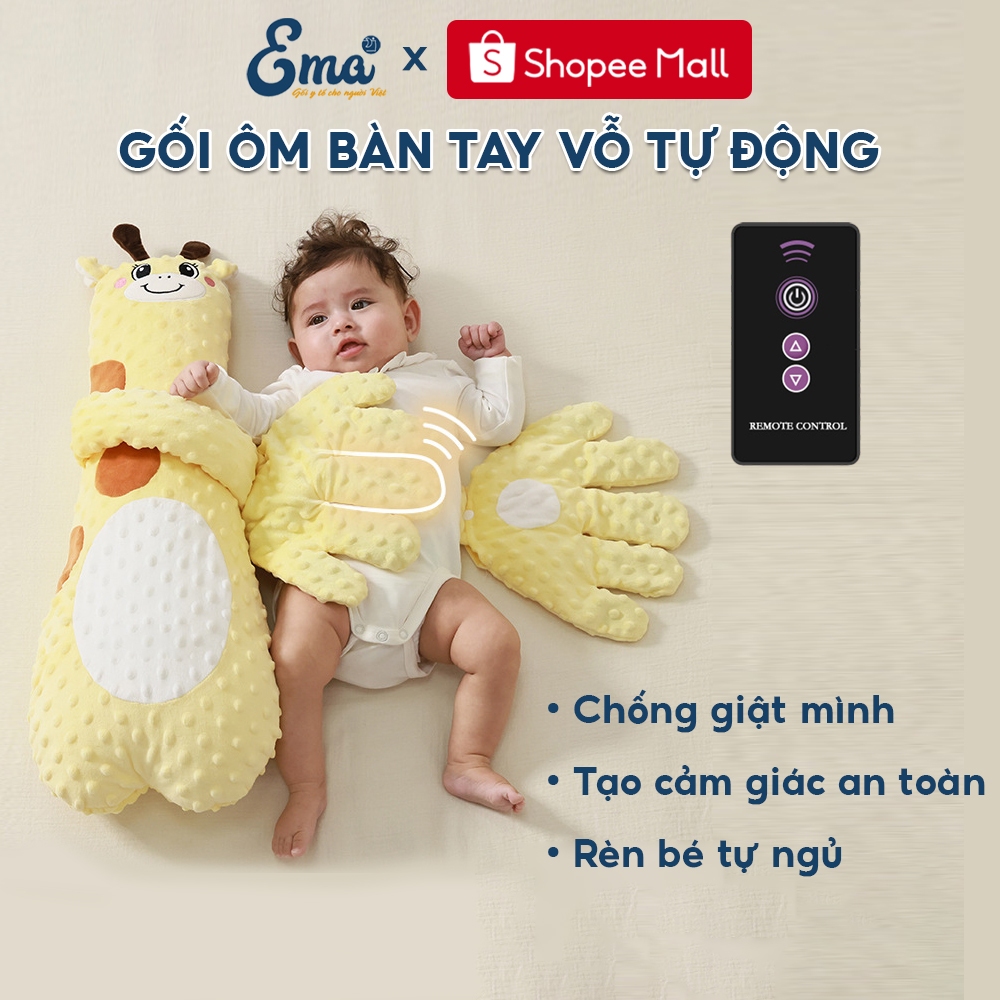 Gối ôm bàn tay vỗ bé ngủ tự động EMA chống giật mình, rèn bé ngủ ngon không cần cha mẹ