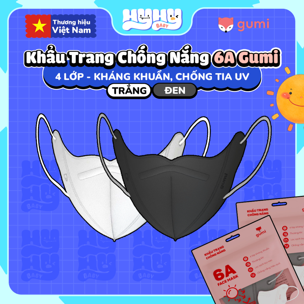 [100 CHIẾC] Khẩu Trang Chống Nắng 6A Gumi Chính Hãng | 4 Lớp Kháng Khuẩn, Bụi Mịn PM2.5 – Êm Mặt, Ki