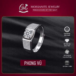 Nhẫn Nam GVL Phong Vũ S925 – Freesize, Khung Bản Vuông Đá Moissanite | Trang sức sang trọng, mạnh mẽ