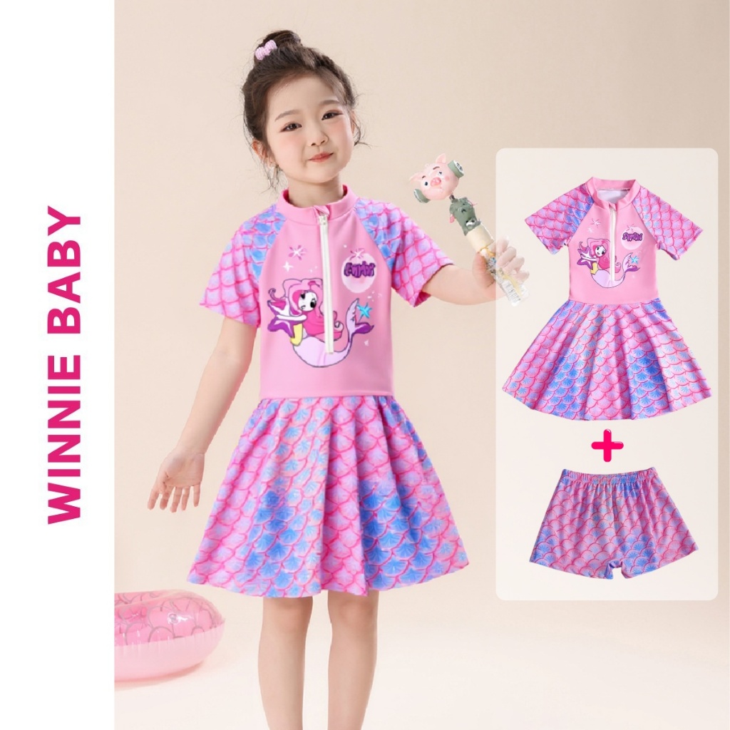 Bộ Đồ Bơi BÉ GÁI, Váy Bơi Quần Rời Hình Nàng Tiên Cá, Bikini Có Quần Bảo Hộ, Đồ Đi Biển Dễ Thương Ch