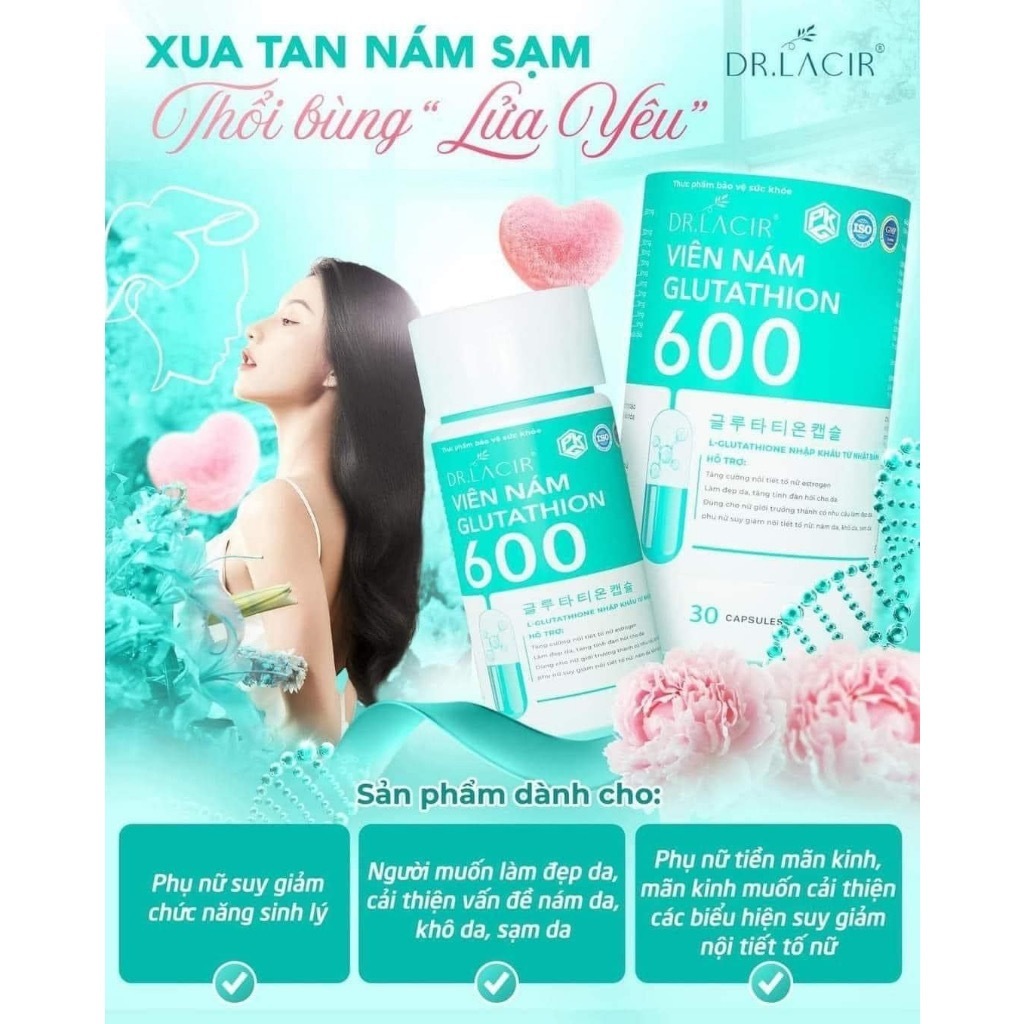[TẶNG QUÀ] Viên uống trắng da glutathione 600 mg Lamer Dr.lacir hộp 30 viên (glutathion drlacir 600m