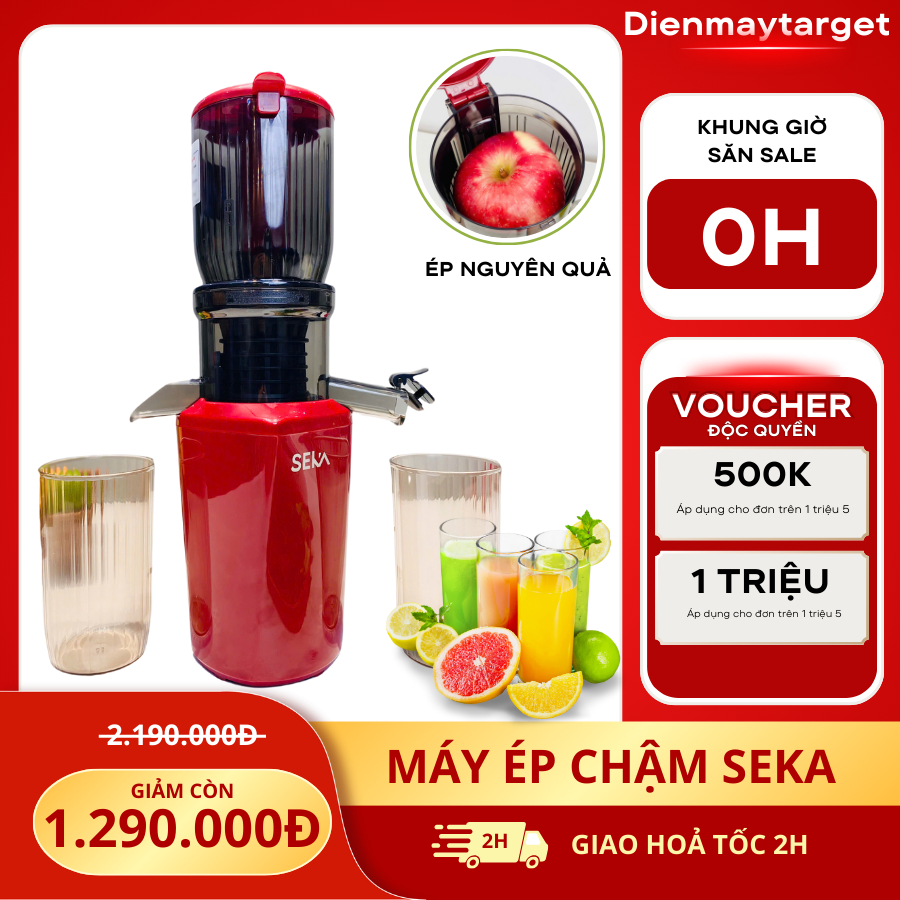 Máy ép chậm cổ to SEKA SK535S ép kiệt 98%, miệng rộng, dễ vệ sinh, giữ trọn dinh dưỡng