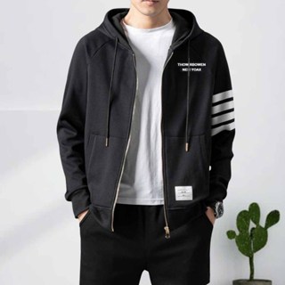 Áo khoác đi nắng 2025 tay dài phối 4 sọc phong cách, ao nỉ khóa zip nón to nam nữ boy phố THOW - DTB 9999