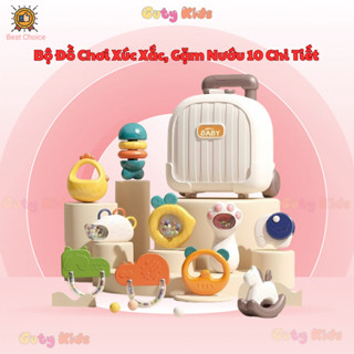 Bộ Đồ Chơi Vali Xúc Xắc GutyKids, Gặm Nướu 10 Chi Tiết Cực Kỳ Dễ Thương, Bo Tròn Góc Cạnh An Toàn Cho Bé