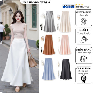 Chân váy lụa midi dáng A đuôi cá dài, chất liệu lụa vân 2 lớp loại 1 mềm mịn, dịu dàng, thanh Lịch