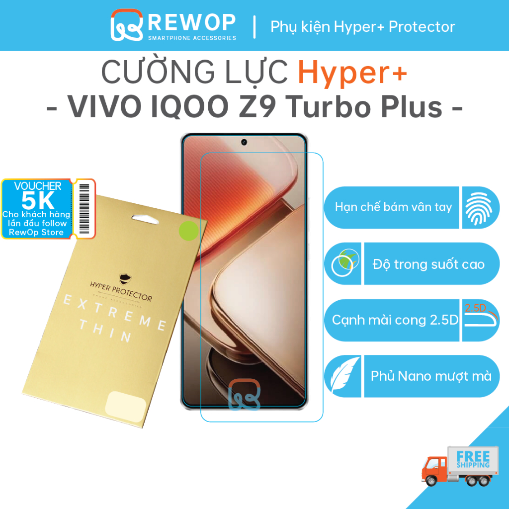 Cường lực HYPER+ cho Vivo IQOO Z9 Turbo, Z9 Turbo +, Z9 Turbo Plus -Trong suốt mượt mà siêu mỏng khô