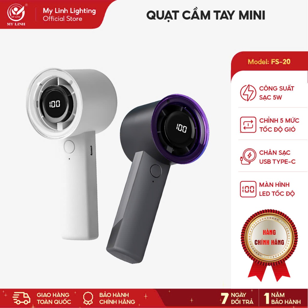 Quạt cầm tay mini tích điện dung lượng pin 4200mAh, màn hình LED, nhỏ gọn phù hợp du lịch, dã ngoại