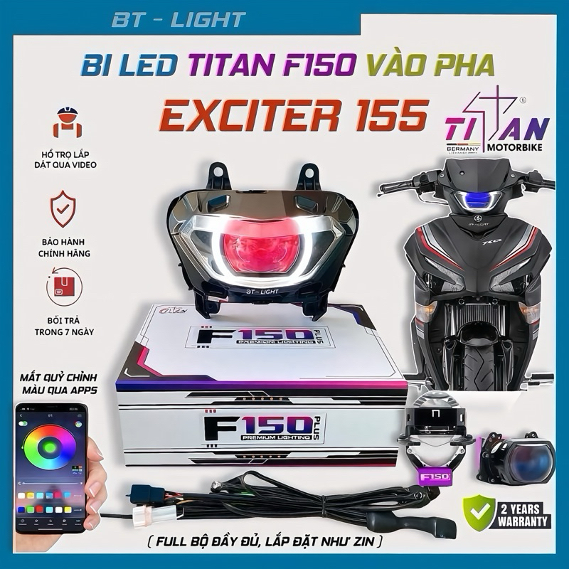 Đèn Pha Bi Cầu Titan F150 Prov2 Square lên cho Exciter 155