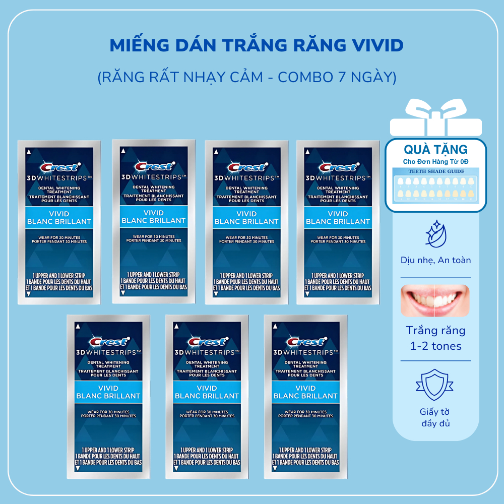 Combo 7 ngày Miếng Dán Trắng Răng Crest Vivid Blanc (Răng Nhạy Cảm)