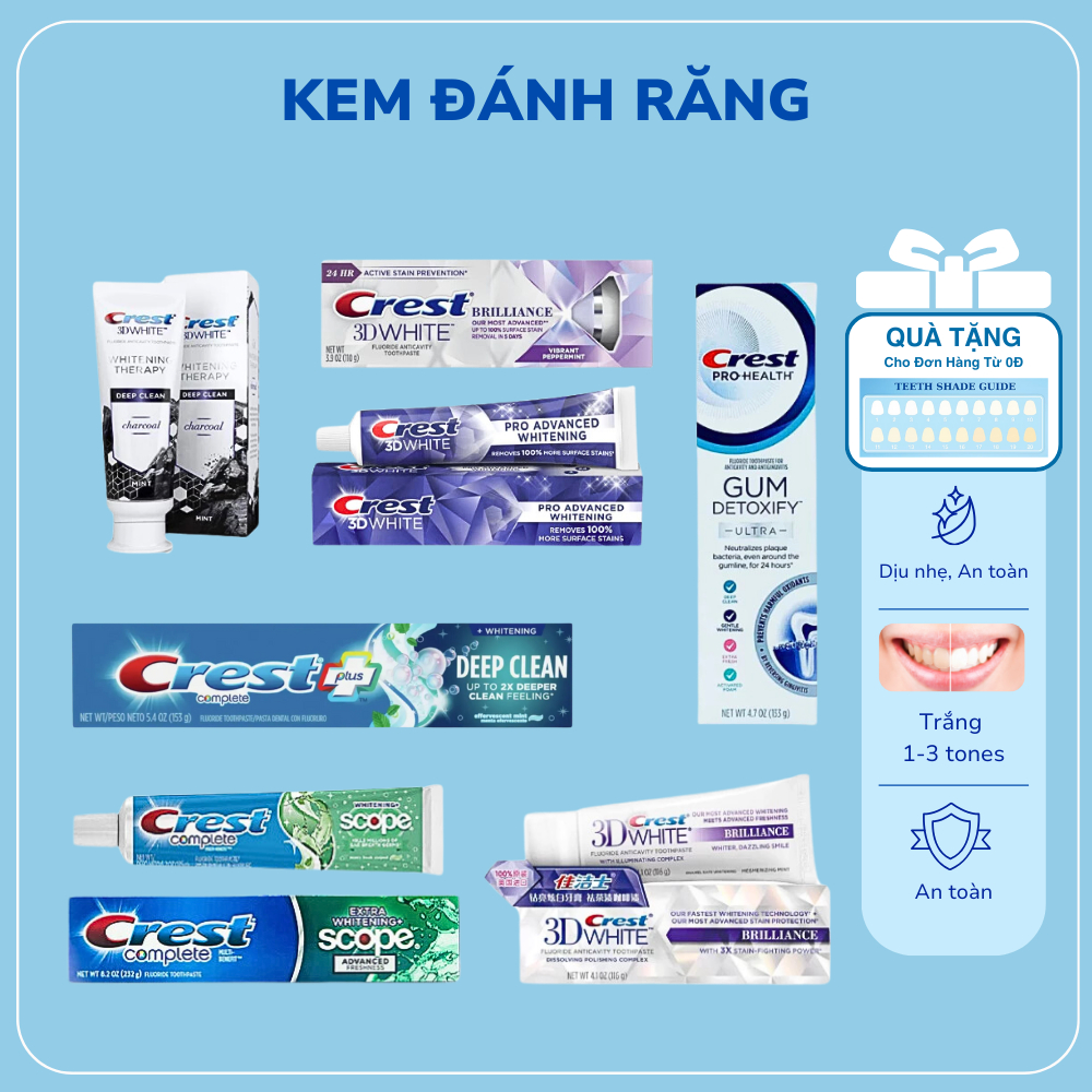 Kem đánh răng Crest 3D White tẩy trắng răng làm trắng răng an toàn hiệu quả