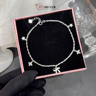 Lắc chân bạc nữ CHY SILVER xoắn kép 5 charm mix nơ bạc thật