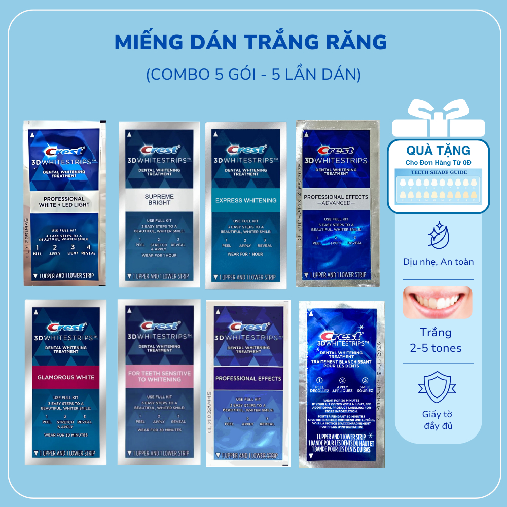 Miếng dán trắng răng Crest Combo 5 ngày